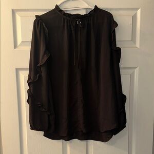 Elegant Charcoal Gray Ruffle Blouse